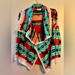 Moon Collection Los Angeles Aztec Hi Low Cardigan Open Front Women’s